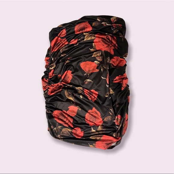 🌟SALE 2/$10.00‼️ SHEIN Women’s Black/Red Floral Midi Skirt / Drawstring size M - Picture 2 of 4